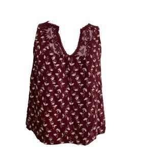 Old Navy Womens Shirt Size XS Sleeveless Maroon Red Birds Lace Trim Top